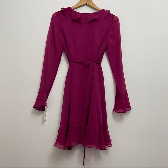 Wayf chiffon dress sheer wrap crepe dress pink woven flowy small - Picture 2 of 15